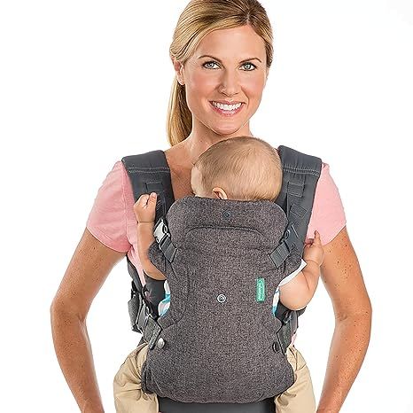 The Infantino Flip Advanced 4-in-1 Carrier is a versatile and ergonomic baby carrier designed to provide comfort and convenience for both babies and caregivers. It can be used in four different positions, including face-in front carry, face-out front carry, face-in back carry, and face-out hip carry.