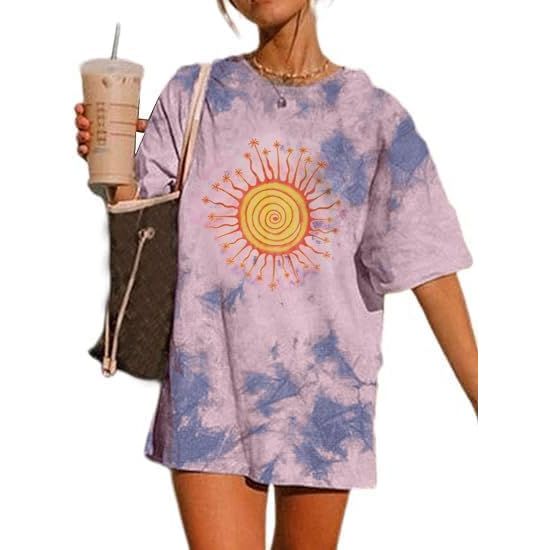 Remidoo Women's Casual Crewneck Short Sleeve Oversized T-Shirt with Rainbow Graphic Tees is a trendy and fashionable clothing item. Made specifically for women, this t-shirt offers both comfort and style.