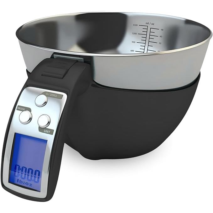 Enhance your cooking experience with the Fradel Digital Kitchen Food Scale with Bowl and Measuring Cup. Crafted from stainless steel for durability and easy cleaning, this scale has a generous 11lb capacity, perfect for a variety of culinary needs.