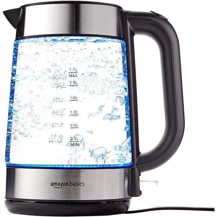 The Amazon Basics Electric Glass and Steel Hot Tea Water Kettle is a stylish and efficient appliance designed to quickly boil water for your favorite beverages. With a generous 1.7-liter capacity, this kettle can easily accommodate multiple cups of tea or coffee.