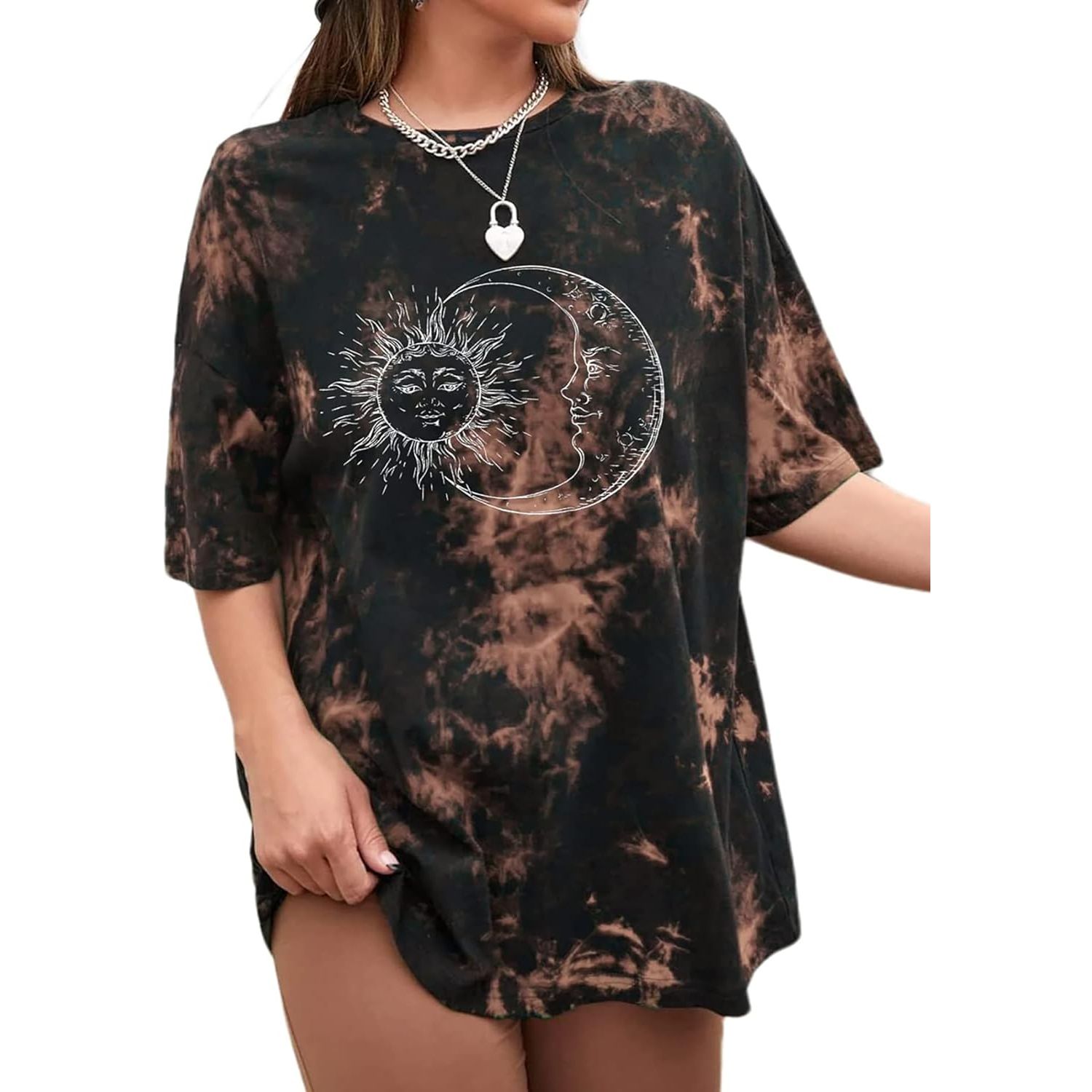 1 CSDAJIO Women's Casual Sun and Moon Tie Dye Shirt Oversized T-Shirt Baggy Graphic Tees for Teen Girls