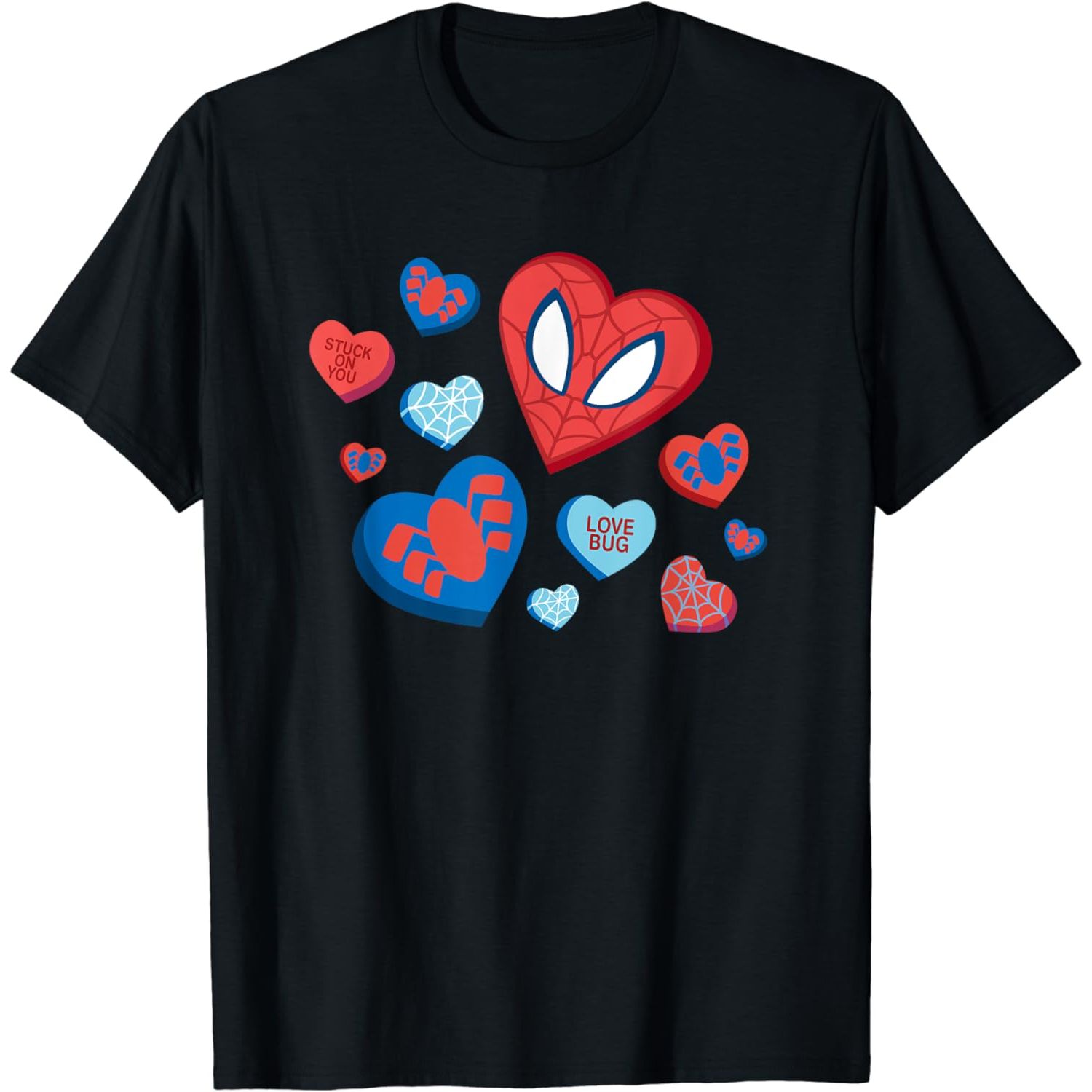 The Marvel Spider-Man Spidey Hearts Valentine's Day T-Shirt is a unique and fun clothing item for fans of the friendly neighborhood superhero. This shirt is specifically designed for Valentine's Day celebrations, featuring a heart-shaped design filled with images of Spider-Man in various poses. The shirt is predominantly red in color, symbolizing love and romance, with the iconic Spider-Man logo prominently displayed in the center. Made from high-quality fabric, it offers comfort and durability, making it suitable for everyday wear or special occasions.

The Spider-Man Spidey Hearts Valentine's Day T-Shirt is an officially licensed Marvel merchandise, ensuring its authenticity and adherence to quality standards. It is available in multiple sizes, catering to both children and adults, allowing fans of all ages to embrace their love for Spider-Man during the season of love. This t-shirt serves as a perfect gift choice for Spider-Man enthusiasts, providing them with a stylish way to express their affection for the superhero franchise on Valentine's Day and beyond.

Overall, the Marvel Spider-Man Spidey Hearts Valentine's Day T-Shirt is a visually appealing and well-crafted garment that offers fans an opportunity to proudly showcase their love for Spider-Man while celebrating Valentine's Day. Description by ChatGPT.