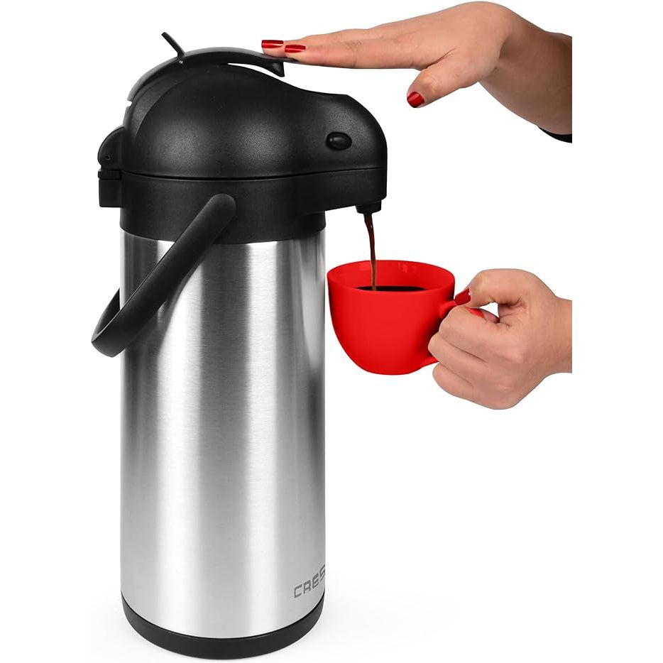 Perfect for entertaining, the Coffee Carafe with Pump is a must-have for any party host. With a generous 101oz capacity, this airpot is ideal for serving hot beverages like coffee, hot cocoa, and tea. The built-in pump mechanism allows for easy dispensing without the need to tilt or remove the lid, making serving a breeze.