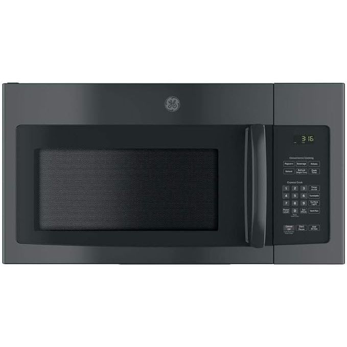 Upgrade your kitchen with the sleek and efficient GE JNM3163DJBB 1.6 cu. ft. over-the-range microwave in black. This microwave is designed to save space by being mounted above your cooktop, providing a spacious cooking capacity of 1000 watts.