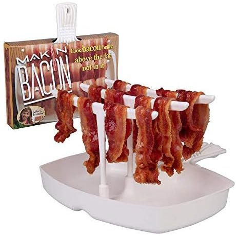 Experience the convenience of cooking crispy bacon in just minutes with The Original Makin Bacon Microwave Bacon Dish. This innovative kitchen tool offers a simple and efficient way to cook bacon without the mess and hassle of traditional methods. Designed and molded in the USA, you can trust in the high-quality craftsmanship of this dish.