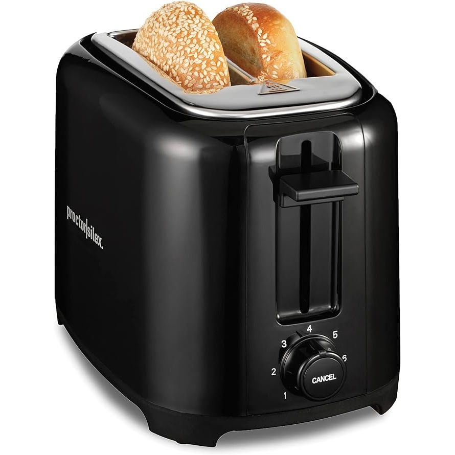 Enhance your morning routine with the Proctor Silex 2-Slice Toaster with Extra Wide Slots. Perfect for toasting bread, bagels, and more, this versatile appliance features extra-wide slots that effortlessly accommodate various types of baked goods.