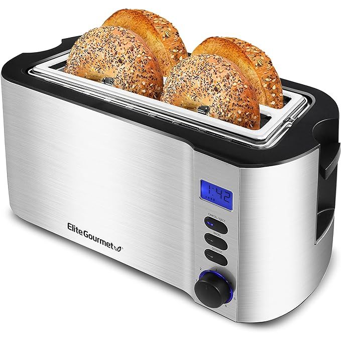 Upgrade your kitchen with the Elite Gourmet 2-Slice Wide Slot Toaster, a versatile appliance designed to toast up to 4 extra thick slices of bread with its 2 extra-wide slots. Featuring 6 adjustable toasting levels and LED display, you can easily achieve the perfect browning shade every time.