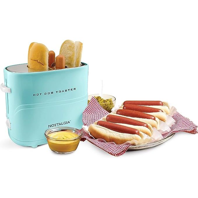 Experience the fun and nostalgia of a classic carnival or ballpark with the Nostalgia Pop Toaster. This compact and stylish kitchen appliance in a retro aqua color is perfect for toasting two hot dogs and buns simultaneously.