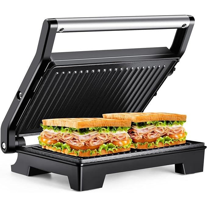 Upgrade your kitchen game with the 1000W Heating Power Electric Panini Press Sandwich Maker, designed for quick and delicious meals every time. Boasting a powerful 1000-watt heating element and double-sided baking panini plates, this appliance ensures even cooking with its automatic thermostat that ranges from 356°F to 428°F.