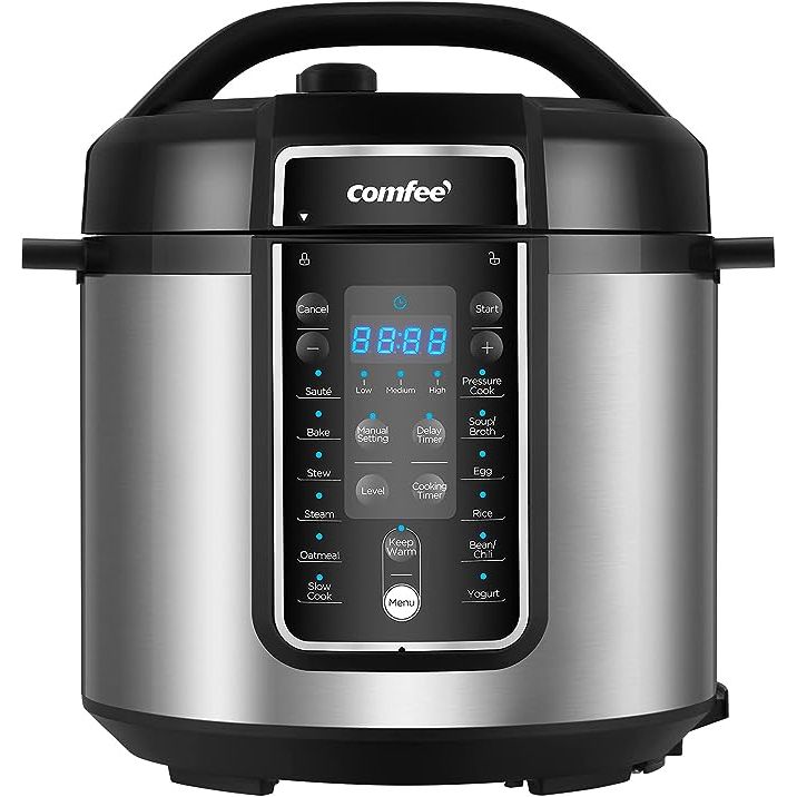 Experience the ultimate convenience in meal preparation with the COMFEE’ Pressure Cooker 6 Quart. This versatile kitchen appliance offers 12 preset cooking programs, allowing you to use it as a pressure cooker, slow cooker, rice cooker, steamer, sauté pan, egg cooker, warmer, and more.