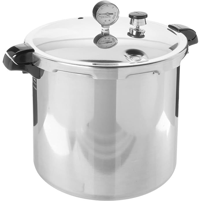 The Presto 01784 23-Quart Induction Compatible Pressure Canner is a top-of-the-line kitchen appliance designed for easy and efficient food canning at home. Crafted from durable silver-colored aluminum, this pressure canner boasts excellent heat conductivity for thorough processing.