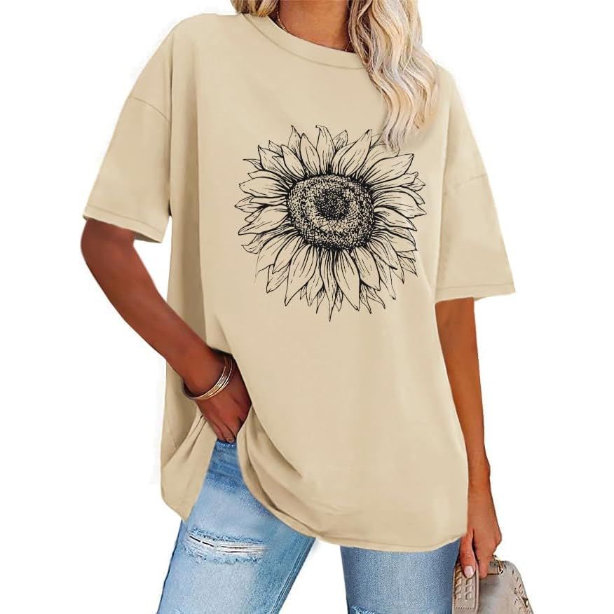 Womens Oversized Tshirt Graphic Tees Crew Neck Summer Short Sleeve Loose Fit Tops image