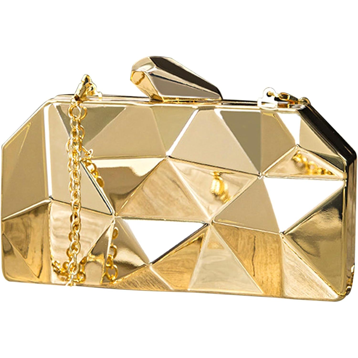 Reberomantic Women Lattice Pattern Metal Handbag Chain Geometric Evening Clutch Purse image