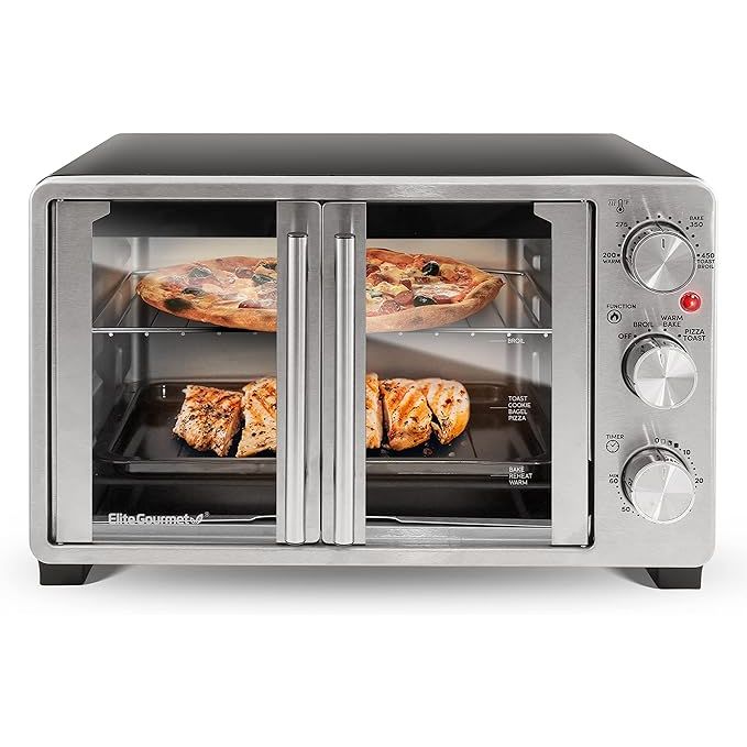 The Elite Gourmet ETO2530M is a top-of-the-line countertop toaster oven with a range of cooking functions. Its unique double French door design allows for easy access to the cooking space, making baking, broiling, toasting, and keeping warm a breeze.