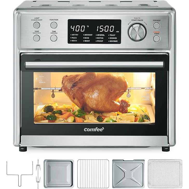 Introducing the 12-in-1 Versatile Helper, a compact and multifunctional air fryer toaster oven designed to meet all your cooking needs. With a range of 12 functions including air fry, roast, bake, and more, this appliance offers endless versatility in the kitchen.