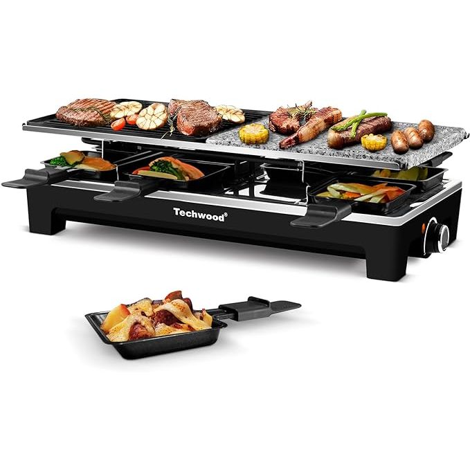Elevate your cooking game with our versatile and convenient 2-in-1 Raclette Grill, perfect for parties and family gatherings. The large 19 x 9 inch Non-Stick grilling plate offers a reversible grill/griddle surface, providing both grooved and flat options for a variety of cooking possibilities.