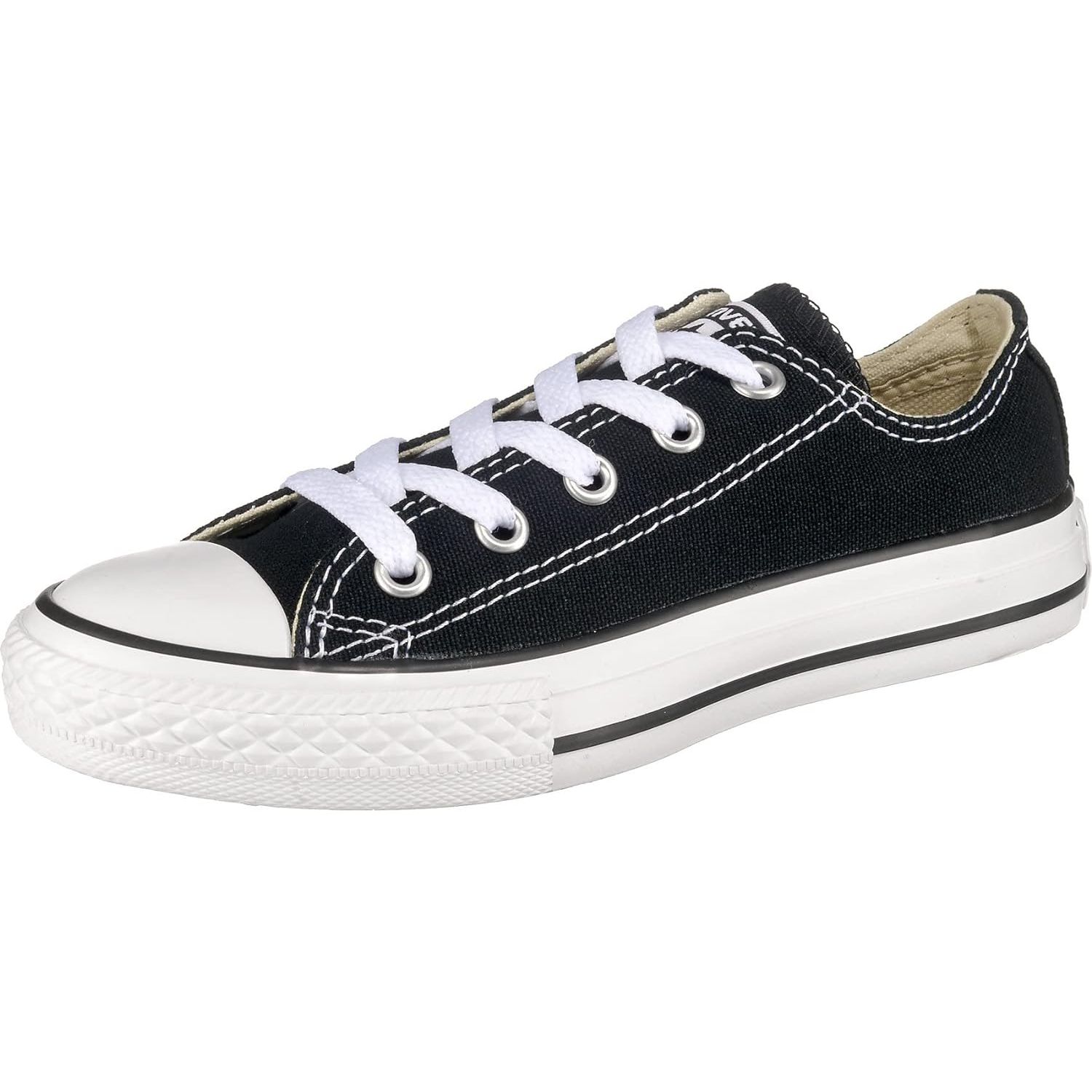 The Converse Unisex-Child Chuck Taylor All Star Canvas Low Top Sneaker is a classic and iconic shoe that is popular for its timeless design and versatility. It features a canvas upper with the signature Converse logo on the side, a rubber sole for traction and durability, and a lace-up closure for a secure fit.