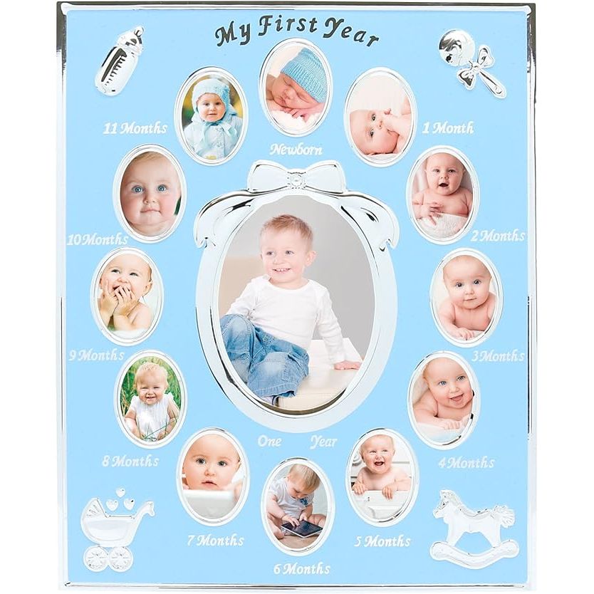 The Baby's First Year Keepsake Picture Photo Frame is a beautiful and sentimental way to cherish and display your baby's precious moments throughout their first year. This frame features twelve small openings, one for each month, allowing you to capture a photo of your baby's growth and development every month.