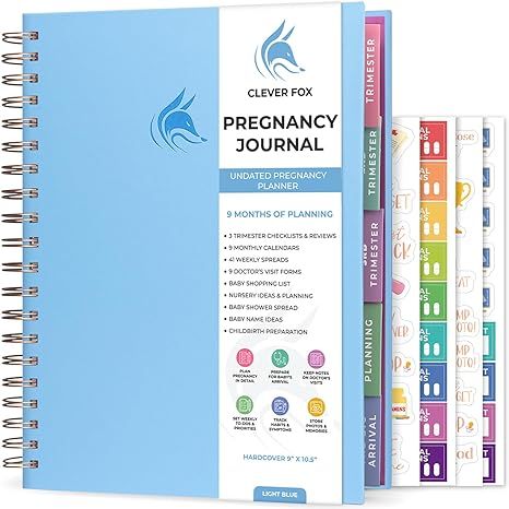 The Clever Fox Pregnancy Planner & Memory Book is a comprehensive week-by-week tracking journal designed to help expecting mothers have a happy and healthy pregnancy. This pregnancy and baby keepsake book provides new moms with a space to record important milestones, appointments, symptoms, and cravings throughout all 41 weeks of pregnancy.