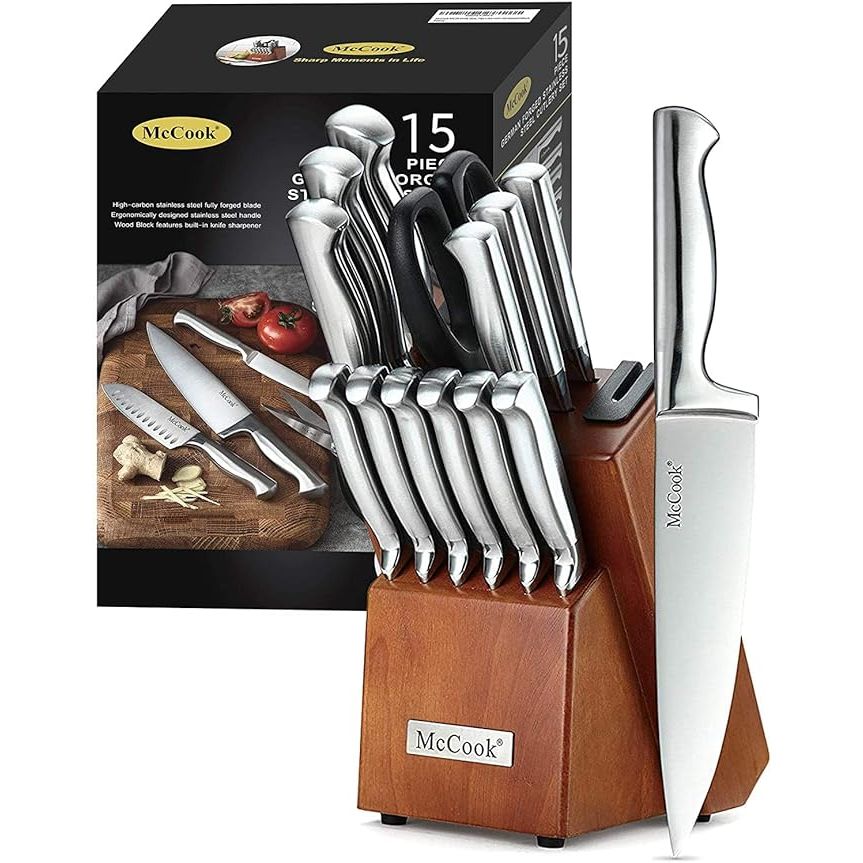 McCook Knife Sets are the top choice for professional chefs and home cooks alike, crafted from premium German stainless steel for unmatched quality. These knife block sets feature an array of essential knives, such as chef's, bread, and utility knives, catering to a variety of culinary tasks with ease.