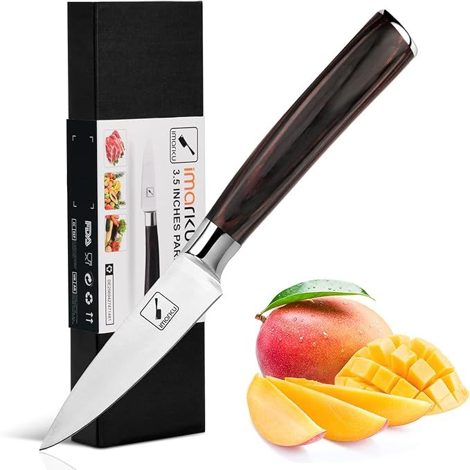 Imarku presents the ultimate kitchen essential: the Imarku Paring Knife. With a compact 3.5-inch length, this knife is perfect for precise cutting tasks like peeling, dicing, and slicing fruits and vegetables with ease.