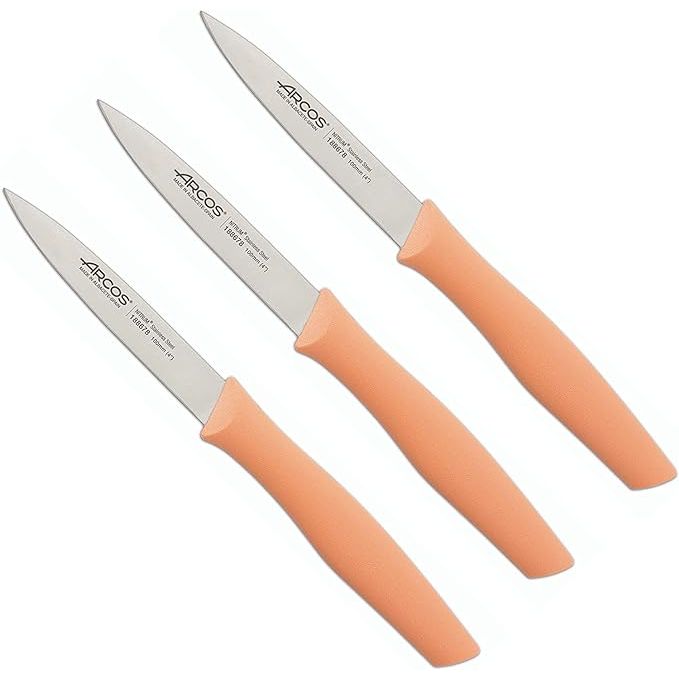 Upgrade your kitchen tools with the ARCOS Paring Knife Set, featuring three 4-inch knives made of high-quality stainless steel. Perfect for peeling fruits and vegetables, these colorful mint knives are as stylish as they are functional. The ergonomic handle provides a comfortable grip for efficient and enjoyable meal preparation.