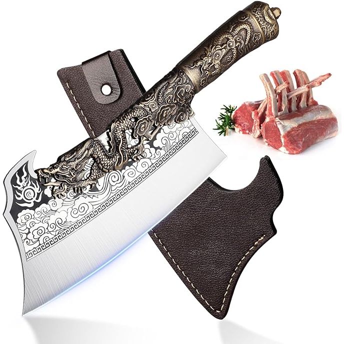 Looking for a powerful and versatile tool for chopping tough bones and connective tissues? Look no further than the Heavy Duty Bone Cleaver. With its 2lb weight and thick, heavy blade, this bone chopper makes cutting through pork, ribs, beef, and poultry a breeze.