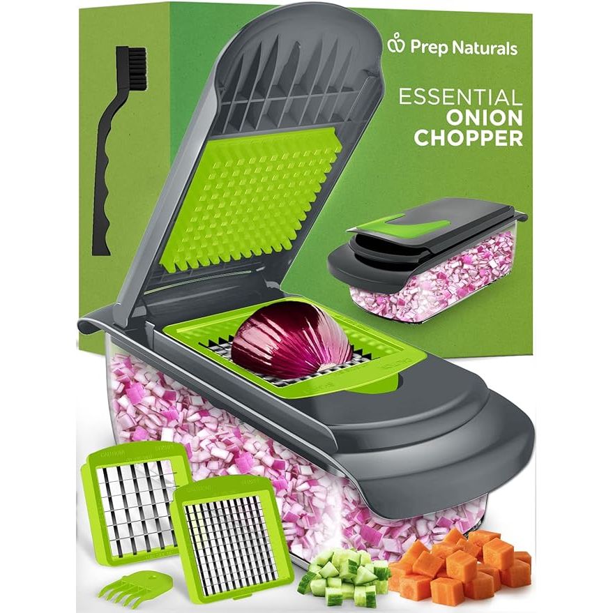 The PrepNaturals Vegetable Chopper with Container is a versatile kitchen essential that simplifies the process of cutting and chopping vegetables. This 2-in-1 tool features a vegetable cutter and food container in one, allowing you to easily chop, slice, and dice your vegetables directly into the container for added convenience.