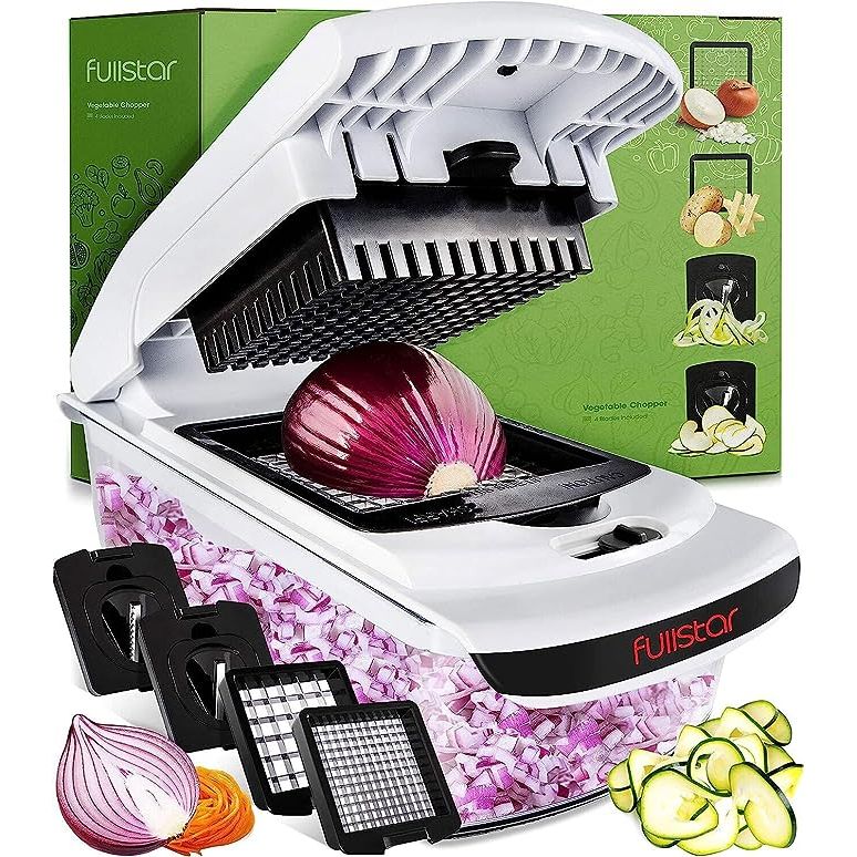 Streamline your food preparation process with the Fullstar Vegetable Chopper, an all-in-one kitchen tool featuring 4 interchangeable blades for cutting, slicing, dicing, and spiralizing your favorite fruits and vegetables.