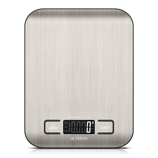 The Ultrean Food Scale is a must-have kitchen accessory for any cooking or baking enthusiast. With the ability to accurately measure weights in grams and ounces, this digital scale boasts a maximum capacity of 11 pounds, making it perfect for a variety of kitchen tasks.