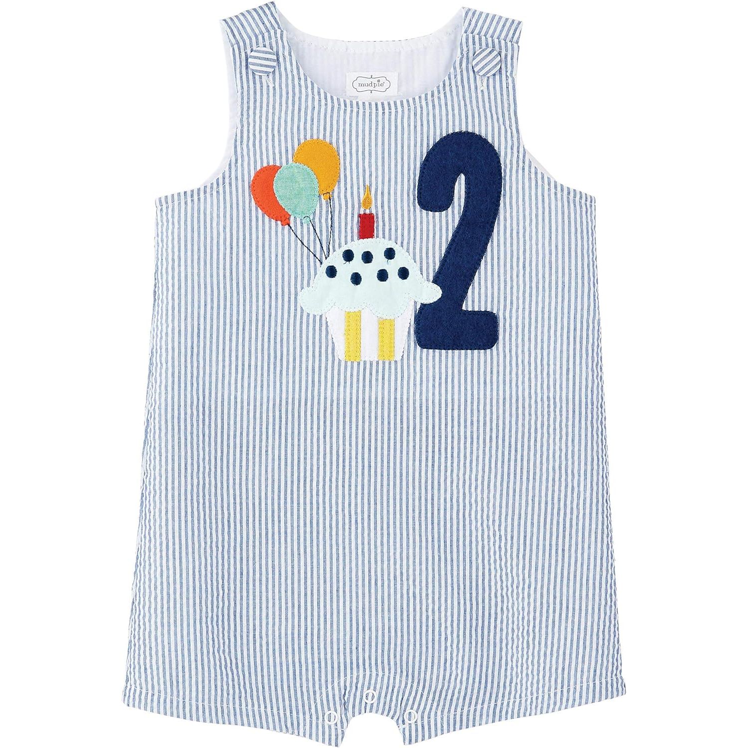 The Mud Pie baby-boys Birthday Boy Seersucker Shortall is a stylish and adorable outfit for your little one's special day. Made of high-quality seersucker fabric, this shortall features a classic blue and white striped pattern that is perfect for a birthday celebration.