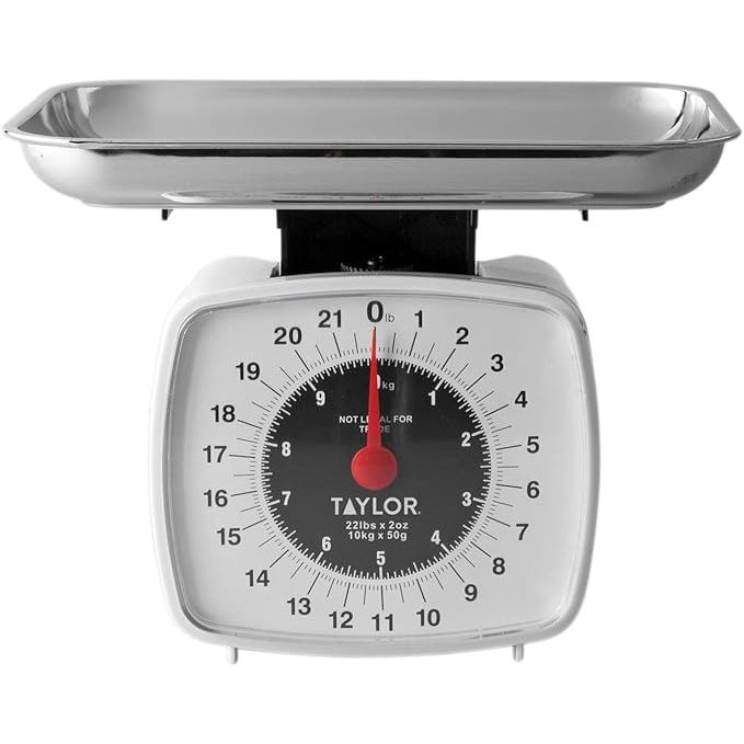 The Taylor Kitchen Scale is a top-notch tool designed for precise measurement of ingredients in the kitchen. Its convenient TARE knob allows users to zero out the weight of the tray or clear the weight after each ingredient, ensuring accuracy in every measurement.