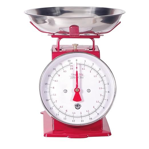 Enhance the vintage charm of your kitchen with our retro style kitchen scale, available in a classic red or gray color with a gleaming stainless steel finish. Capable of weighing up to 22 pounds (10 kilograms) of ingredients, this scale features a removable stainless steel bowl that is simple to clean, simplifying meal preparation and cleanup.