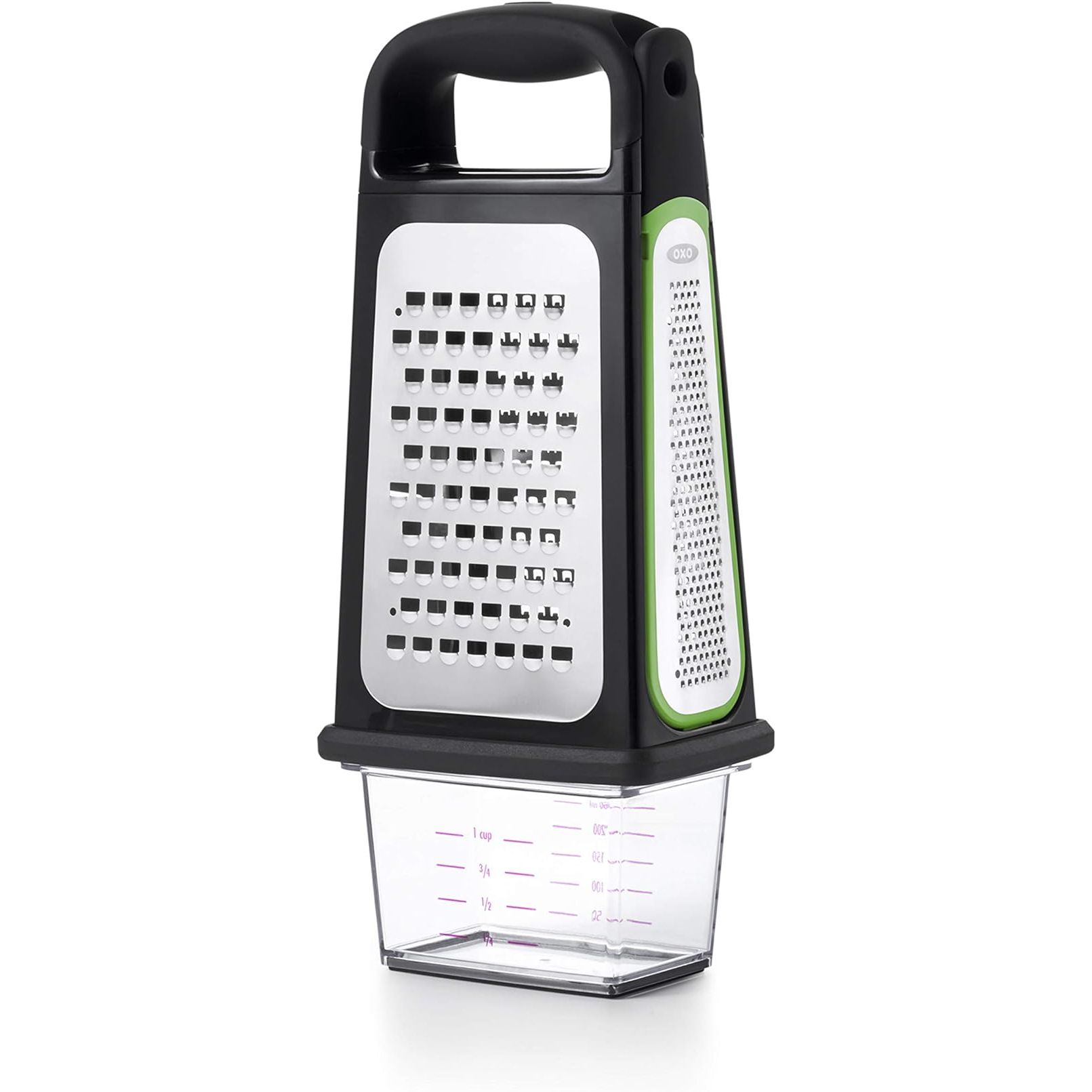 Upgrade your kitchen tools with the versatile OXO Good Grips Etched Box Grater with Removable Zester. This innovative grater features sharp stainless steel blades that make grating cheese, vegetables, and more a breeze.