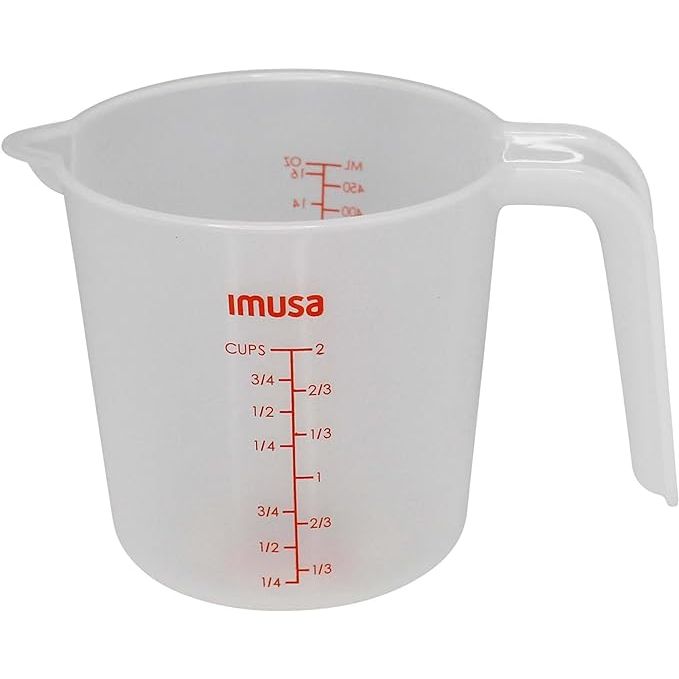 The IMUSA USA 2 Cup Plastic Measuring Cup is an indispensable asset in any kitchen, offering convenience and precision for both liquid and dry ingredient measurements. Crafted from sturdy transparent plastic, this measuring cup features clear markings for easy readability and accurate portioning.