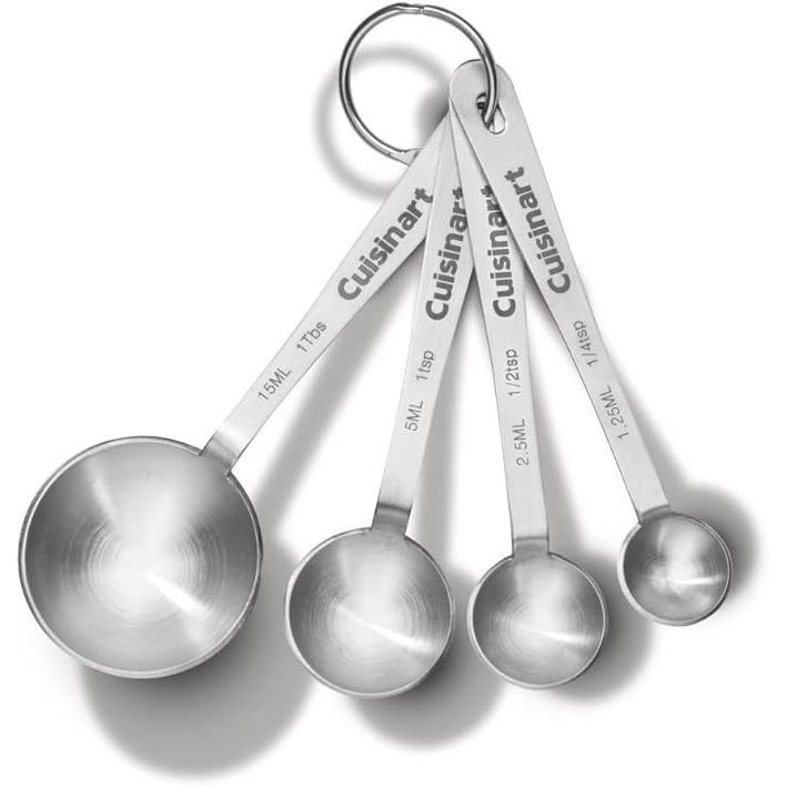 Enhance your cooking experience with the Cuisinart CTG-00-SMP Stainless Steel Measuring Spoons. Crafted from durable stainless steel, this set of 4 spoons includes measurements for 1 tablespoon, 1 teaspoon, 1/2 teaspoon, and 1/4 teaspoon, catering to a variety of culinary needs.