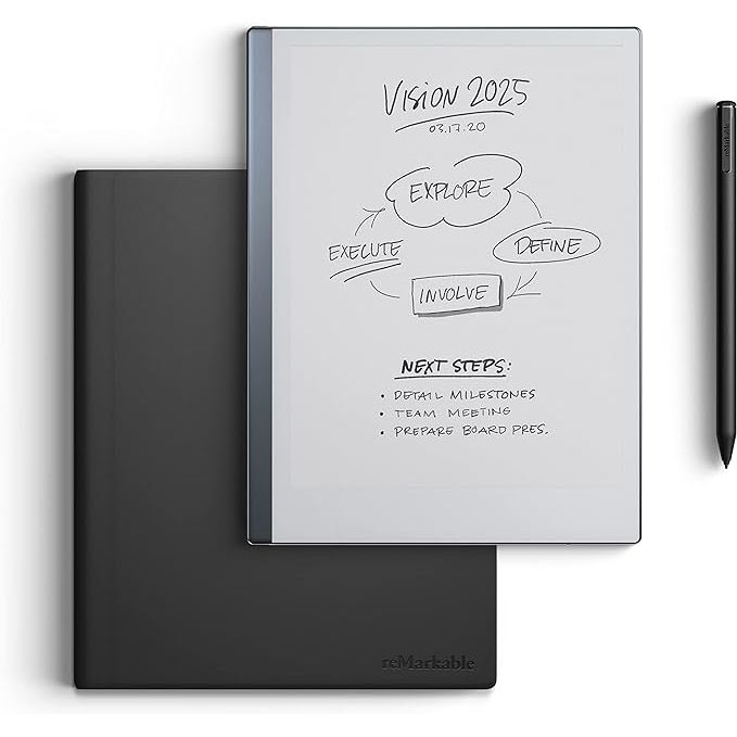 The Remarkable 2 Bundle is a comprehensive package that includes the Remarkable 2 Tablet, a 10.3” digital paper display that offers a paper-like writing experience. The tablet is equipped with an E Ink screen, providing a glare-free display that is easy on the eyes, making it perfect for reading and writing for extended periods of time.