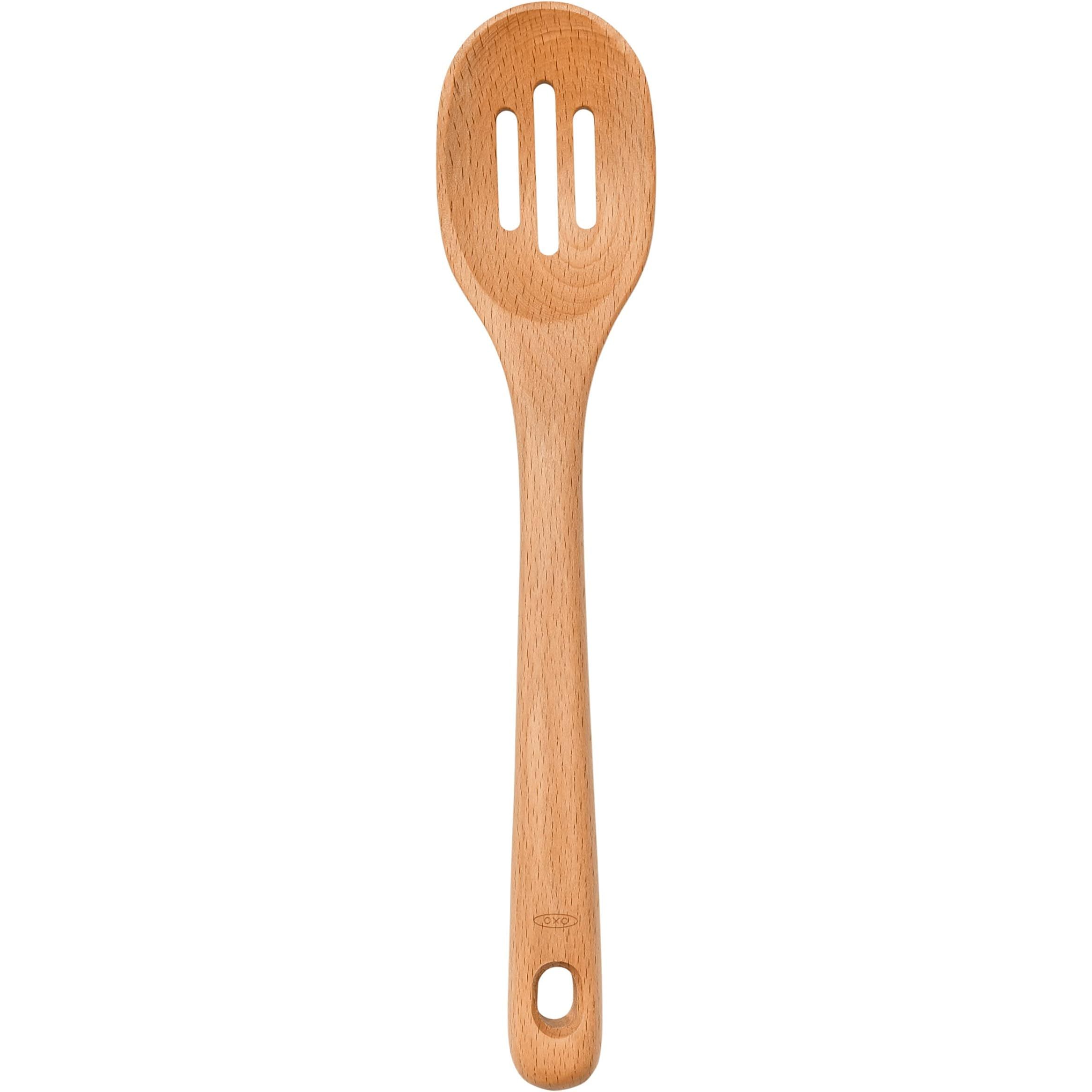 Enhance your cooking experience with the OXO Good Grips Large Wooden Slotted Spoon, crafted from durable beech wood renowned for its strength and heat resistance. The slotted head design efficiently drains liquids when serving dishes like pasta or vegetables.