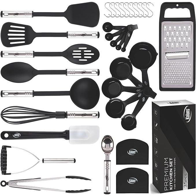 Upgrade your cooking experience with the durable and versatile Kaluns Kitchen Utensil Set. Crafted from a combination of nylon and stainless steel, these high-quality tools are designed to resist scratching and sticking.