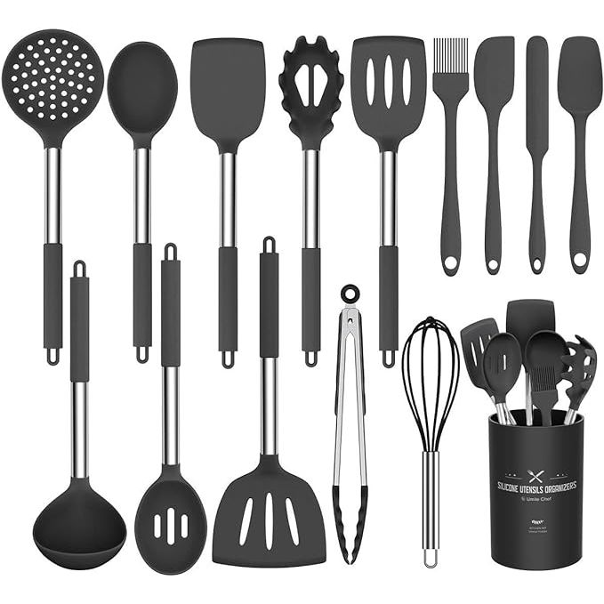 Upgrade your kitchen with the Silicone Cooking Utensil Set from Umite Chef, a comprehensive 15-piece collection of essential tools for all your cooking needs. Crafted from premium food-grade silicone, these utensils are resilient, heat-resistant, and free from harmful toxins, ensuring their compatibility with any cookware.