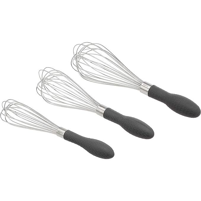 The Amazon Basics Stainless Steel Wire Whisk Set offers a trio of versatile kitchen tools designed to make whisking and mixing a breeze. Crafted from durable stainless steel, these rust-resistant whisks are easy to clean and maintain for long-lasting use.