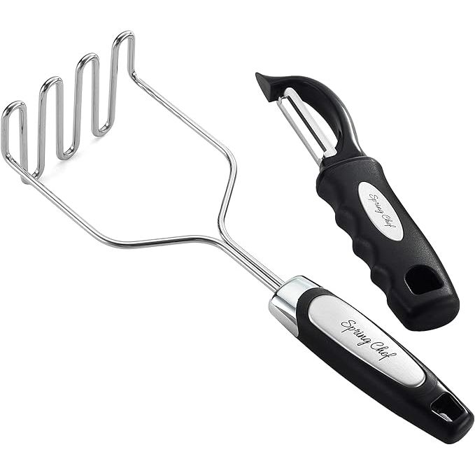 The Spring Chef Stainless Steel Potato Masher is a top-rated kitchen utensil that simplifies the task of mashing potatoes, vegetables, and other foods. With its comfortable long handle and sturdy metal wire head, this masher ensures effortless and efficient mashing without causing strain on your wrist or hand.