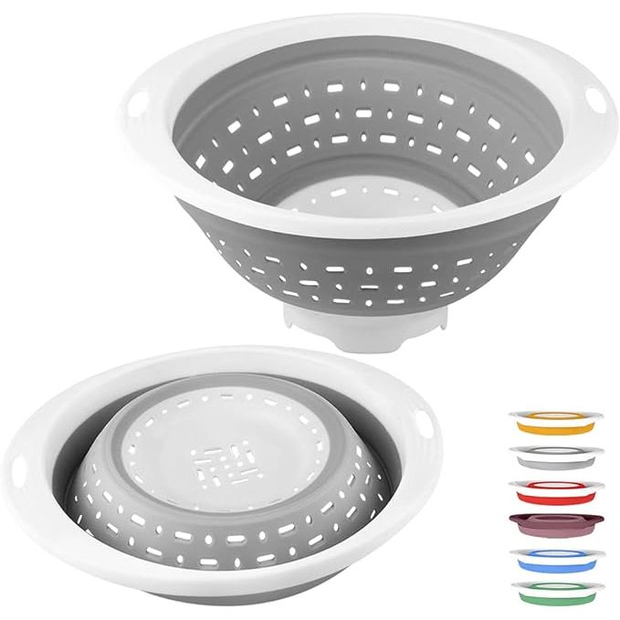 The QiMH Collapsible Colander and Strainer is a versatile kitchen tool perfect for draining pasta, rinsing vegetables, and washing fruits. With a capacity of 5 quarts (1.25 gallons), this colander is large enough to handle all your kitchen needs.