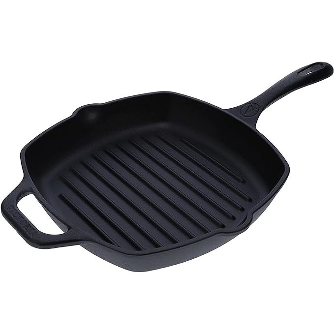 Experience the delicious flavors of grilled dishes with the Victoria Cast Iron Grill Pan. Made from durable cast iron, this square-shaped pan offers excellent heat retention and even heating for consistent cooking results.