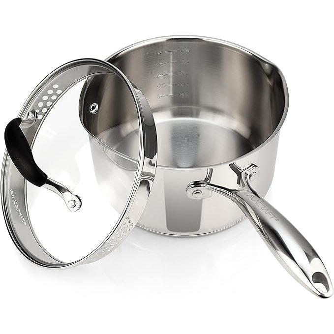 Upgrade your cooking experience with the AVACRAFT Stainless Steel Saucepan. This 3.5-quart saucepan is crafted from high-quality stainless steel, ensuring durability and long-lasting performance. The glass lid allows for easy monitoring of your dishes, while the strainer lid and side spouts make pouring a breeze.