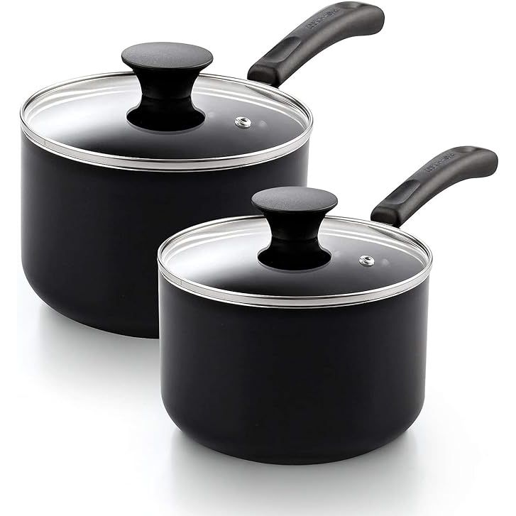 The Cook N Home Nonstick Sauce Pan Set is a must-have for any kitchen, featuring a 1-quart and 2-quart pot made of aluminum for even heating and lasting durability. With a nonstick coating for easy cooking and cleaning, these pots also come with tempered glass lids for convenient monitoring while cooking.