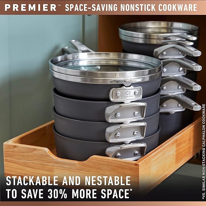 Upgrade your kitchen with the Calphalon Premier Space-Saving Hard-Anodized Nonstick 5-Quart Saute Pan with Lid. Crafted from durable hard-anodized aluminum, this versatile pan offers even heat distribution for consistent cooking results.