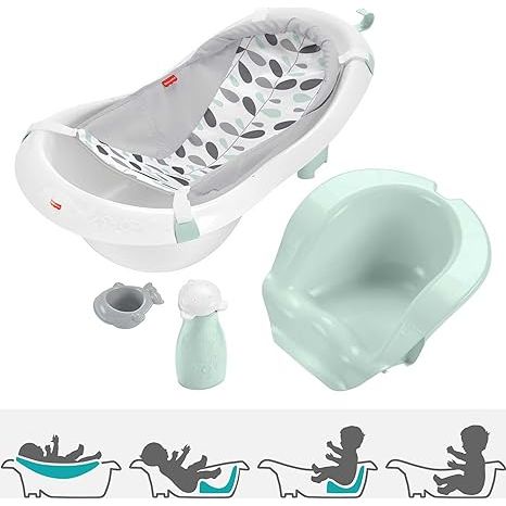 The Fisher-Price Baby to Toddler Bath 4-in-1 Sling ‘n Seat Tub is a versatile bath tub designed to grow with your baby from infancy to toddlerhood. The tub features a removable sling that provides support for newborns, allowing them to comfortably recline during bath time.