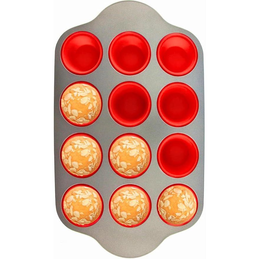 Enhance your baking experience with the Boxiki Kitchen Non-Stick 12 Cup Silicone Muffin Pan, a must-have tool for creating delicious muffins, cupcakes, and individual desserts. Crafted from high-quality silicone with a sturdy steel frame, this BPA-free and non-toxic pan is both safe and durable for everyday use.