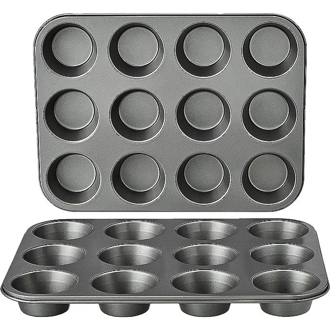 The Amazon Basics Nonstick Round Muffin Baking Pan is a must-have for any home baker looking to create perfect muffins every time. Made from durable carbon steel with a nonstick coating, these two 12-cup trays ensure even heat distribution and easy release of baked goods. Measuring at 13.9 x 10.55 x 1.